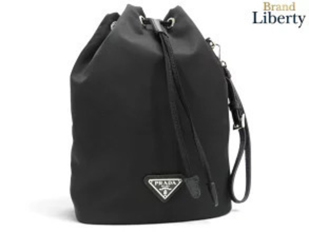 Prada VELA Re Drawstring Bag Bucket NERO Black Saffiano Leather